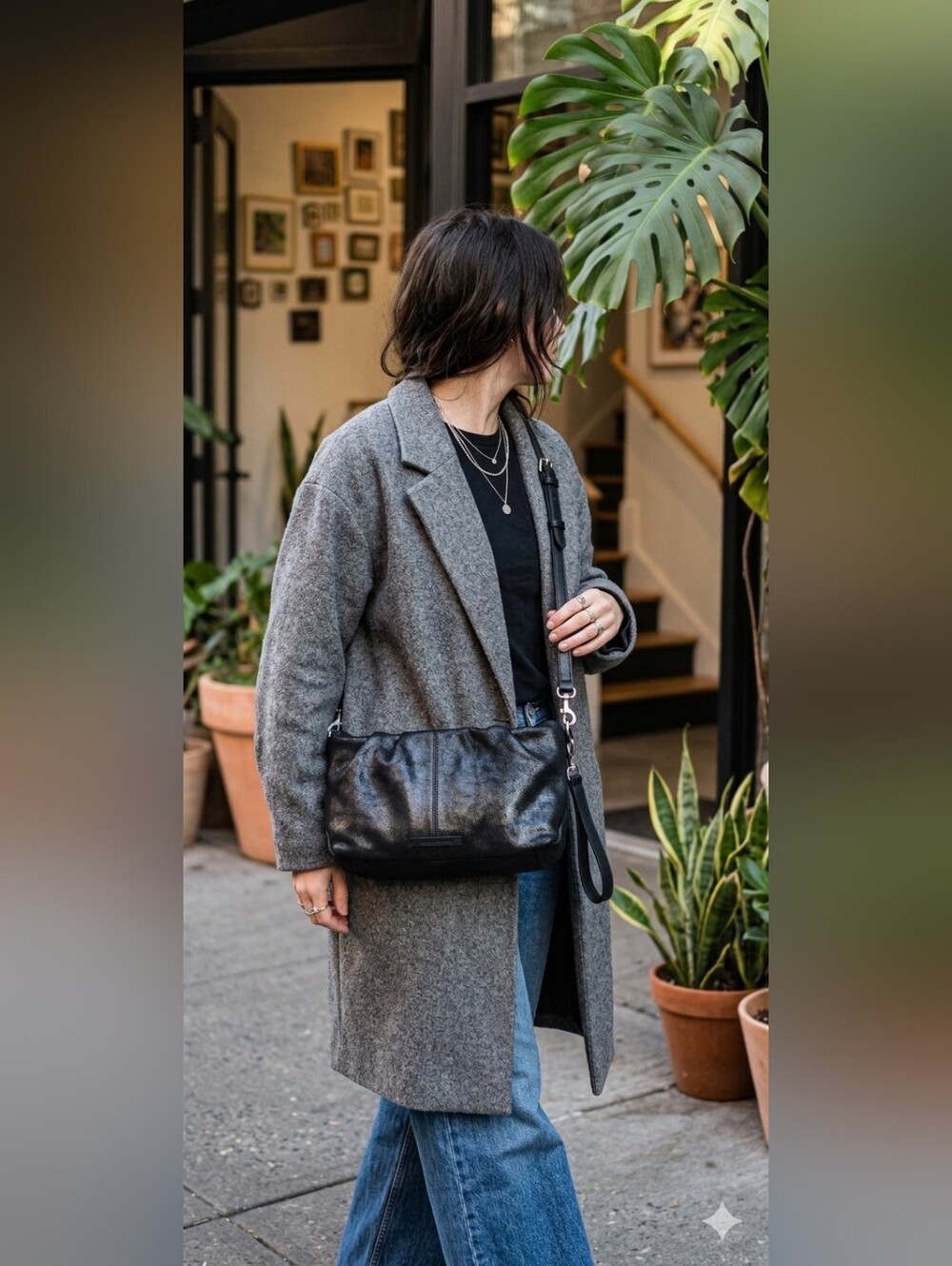 Lucky Brand Lizz Black Grained Metallic Leather. Crossbody, Wristlet Or Clutch